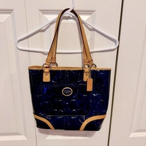 Coach Navy and Tan Tote Bag